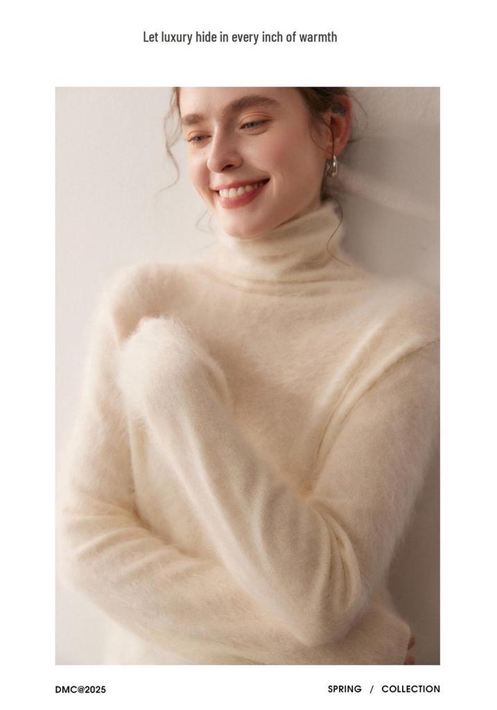 Women's 100% Pure Cashmere High Neck Sweater - Loose, Warm, Long Sleeve Knit Base Layer for Autumn/Winter
