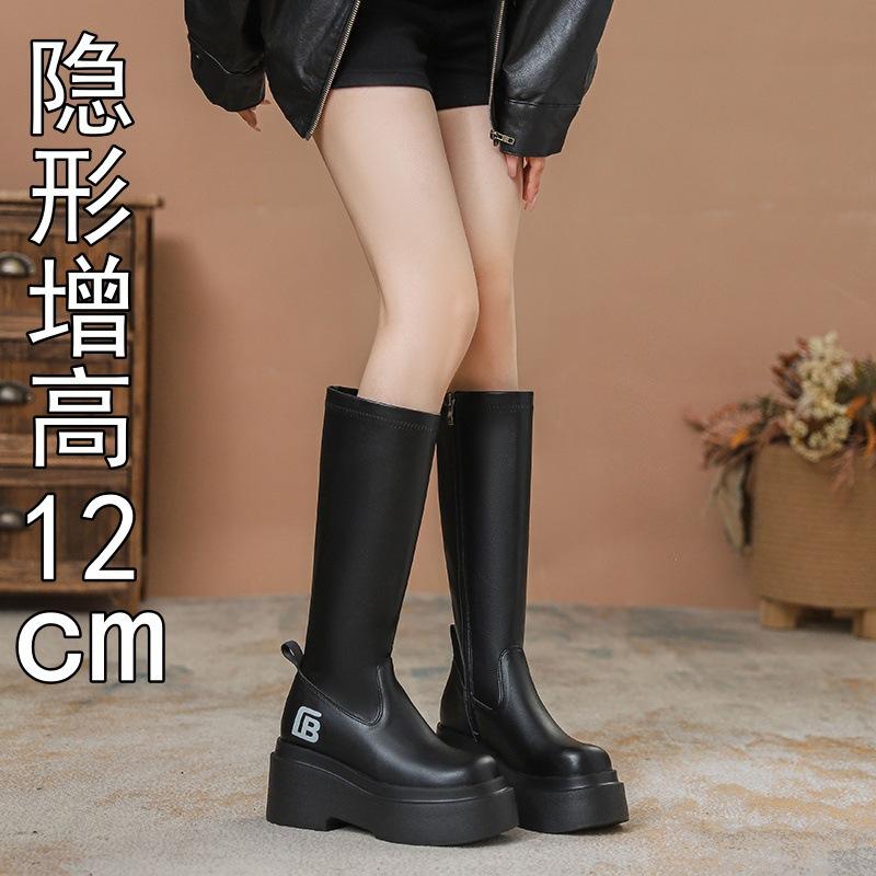 

Height increase 12cm boots thick-soled small thin boots new knight boots spice girls but knee boots women 39