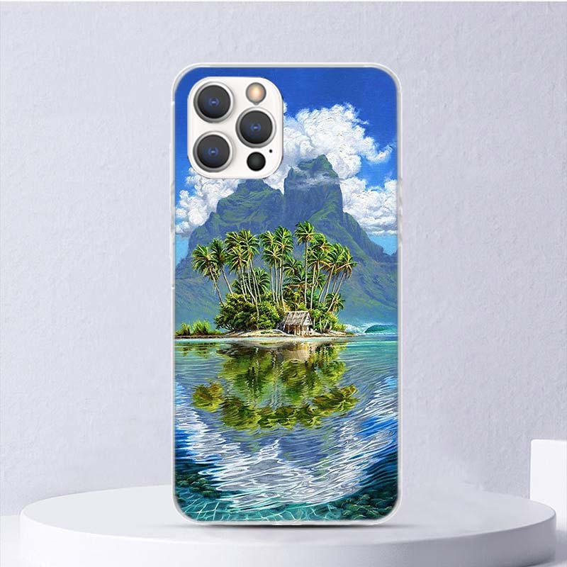 Sommer Strand Sonnenuntergang Meer Palme Weiche Hülle Für iPhone 16 17 Air 16E 15 Plus 11 12 13 Mini 14 Pro Max Handyhülle Apple 7 8 SE C