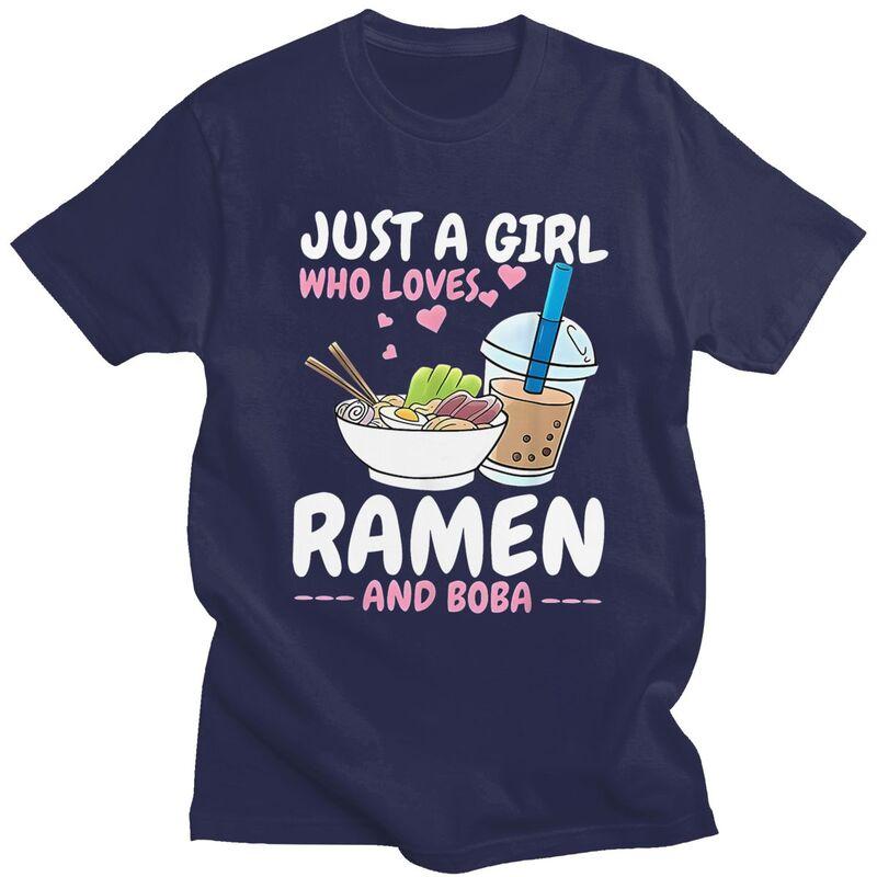 Custom Just A Girl Who Loves Ramen And Boba T Shirt for Men Tshirt Casual Tee Short Sleeve Tshirts Loose Fit