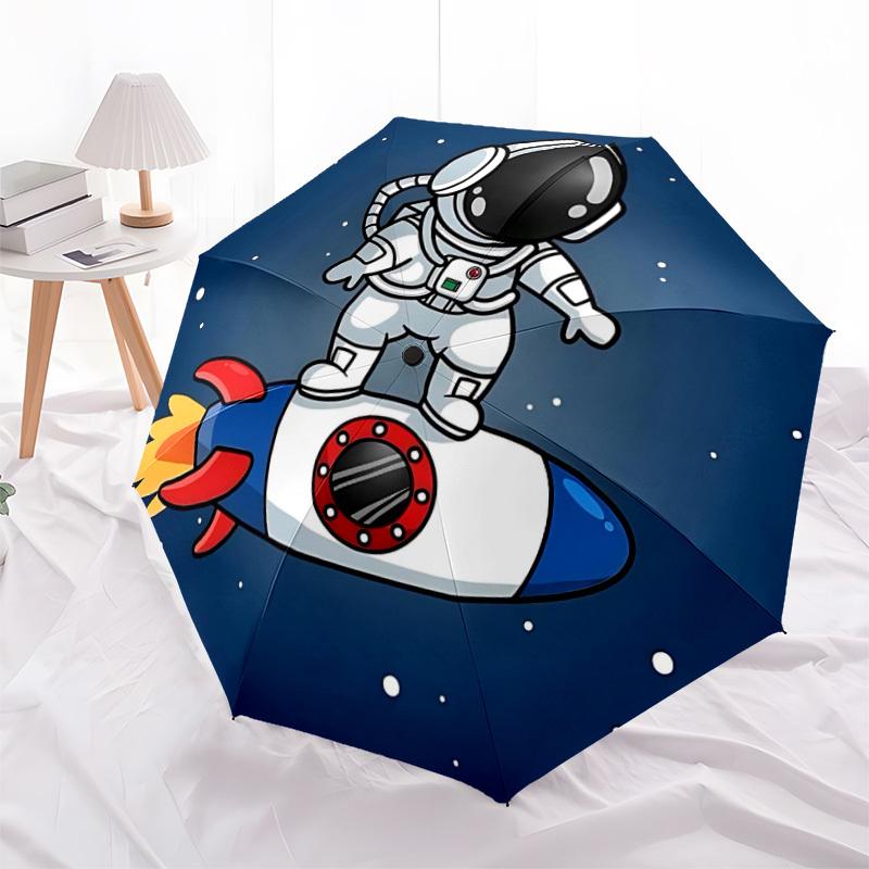 1pc Astronaut Rocket Automatic Open/Close Umbrella with One-Touch Button, Compact Folding Canopy, Sturdy 8-Rib Windproof Design S38