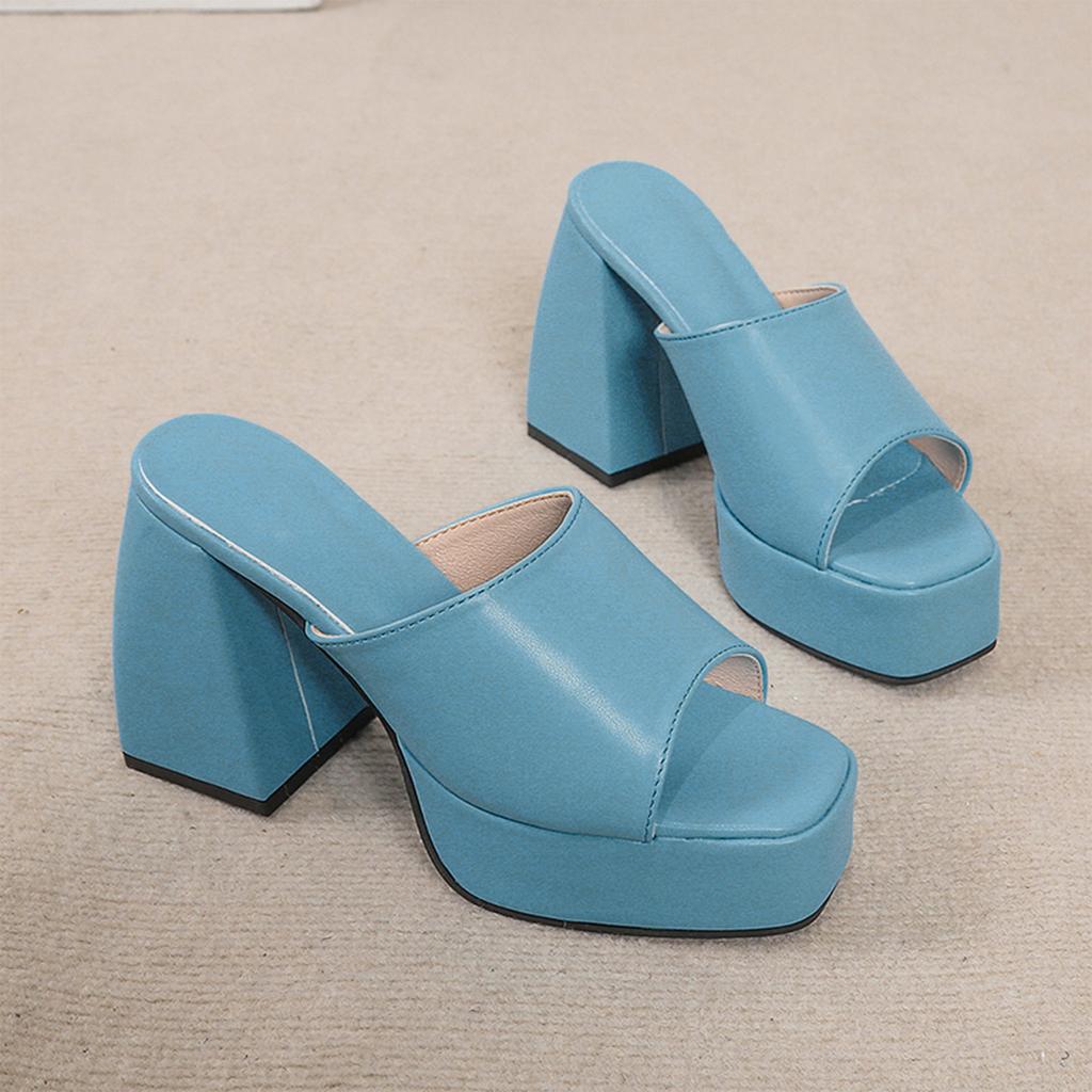 Fashion Women's Shoes Cross Open Toe Thick Soled Women's Slippers  Slip Square Heel High-Heeled Sandals