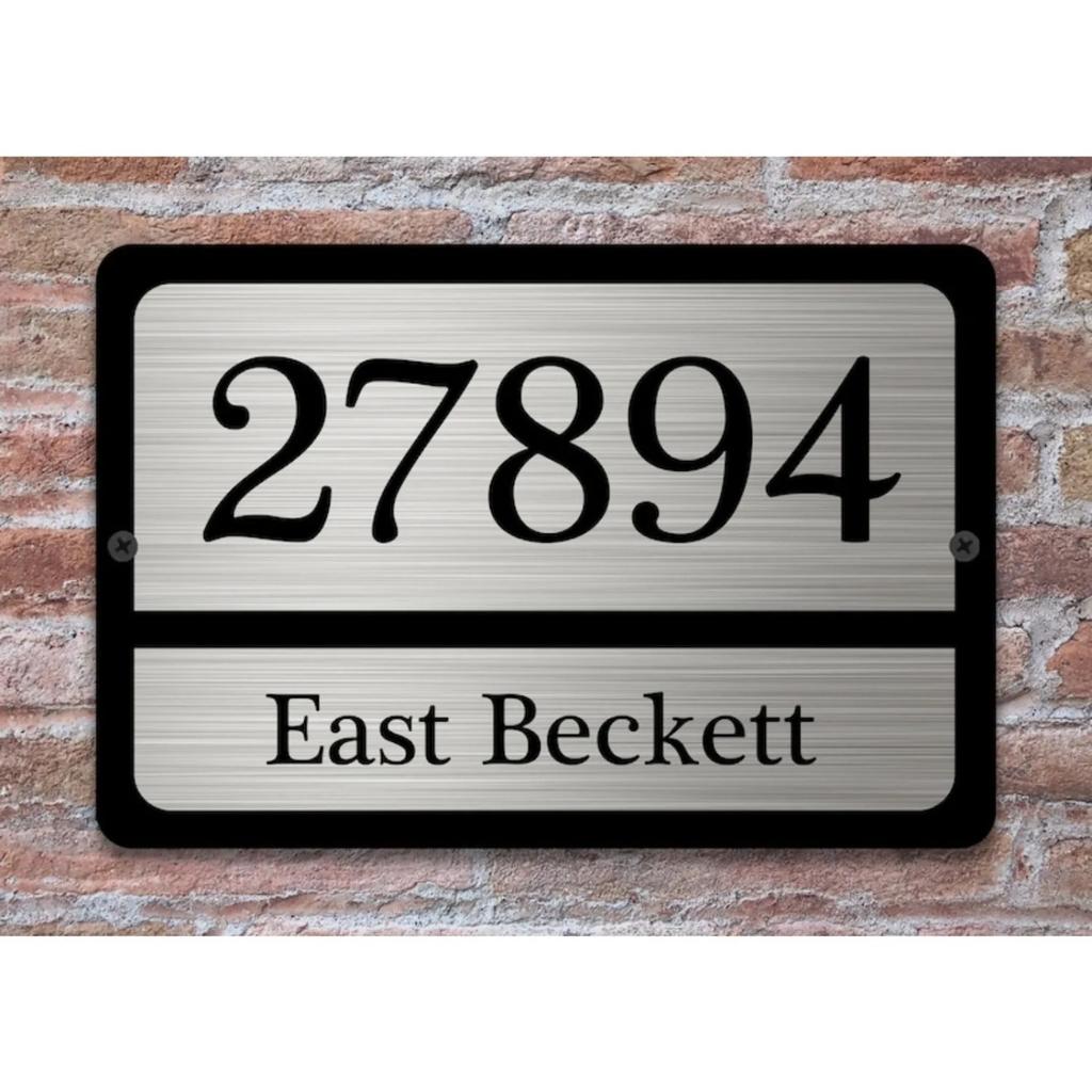 Letrero Metálico Personalizado Lata Plata Cepillada Placa de Número de Casa Dirección Decoración del Hogar Arte de Pared