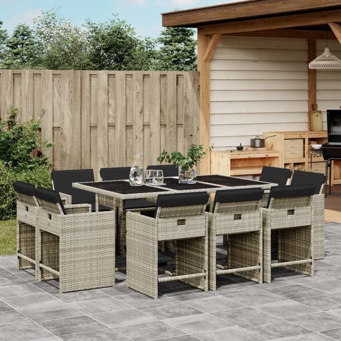VidaXL Ensemble à Manger de Jardin avec Coussins 11 pcs, Table et Chaise de Terrasse, Meubles de Patio, Mobilier 3211211