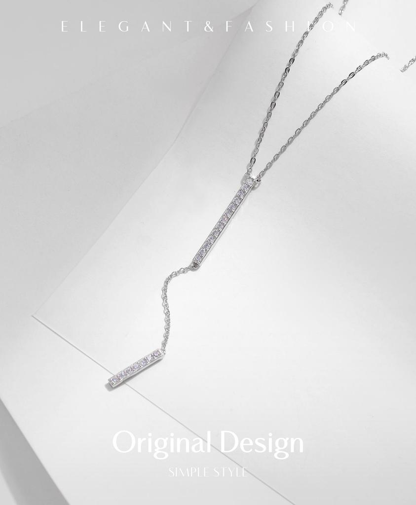 MODIAN S925 Sterling Silver Elegant Y-Chain Necklace with Full Diamond for Women
