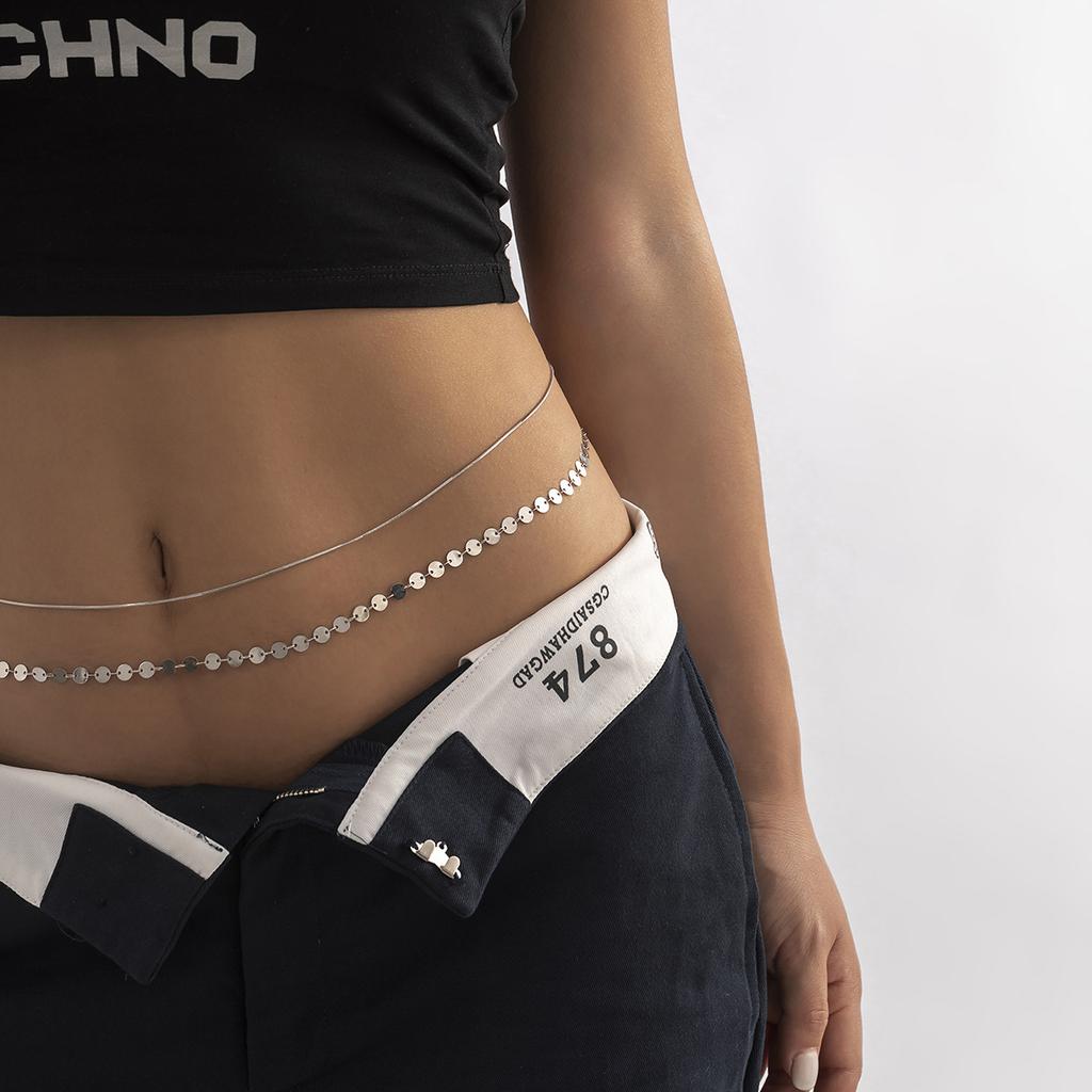Double-layer Minimalist Metal Hip-hop Snake Bone Chain Body Chain, Sweet and Cool Sequin Spice Girl Waist Chain