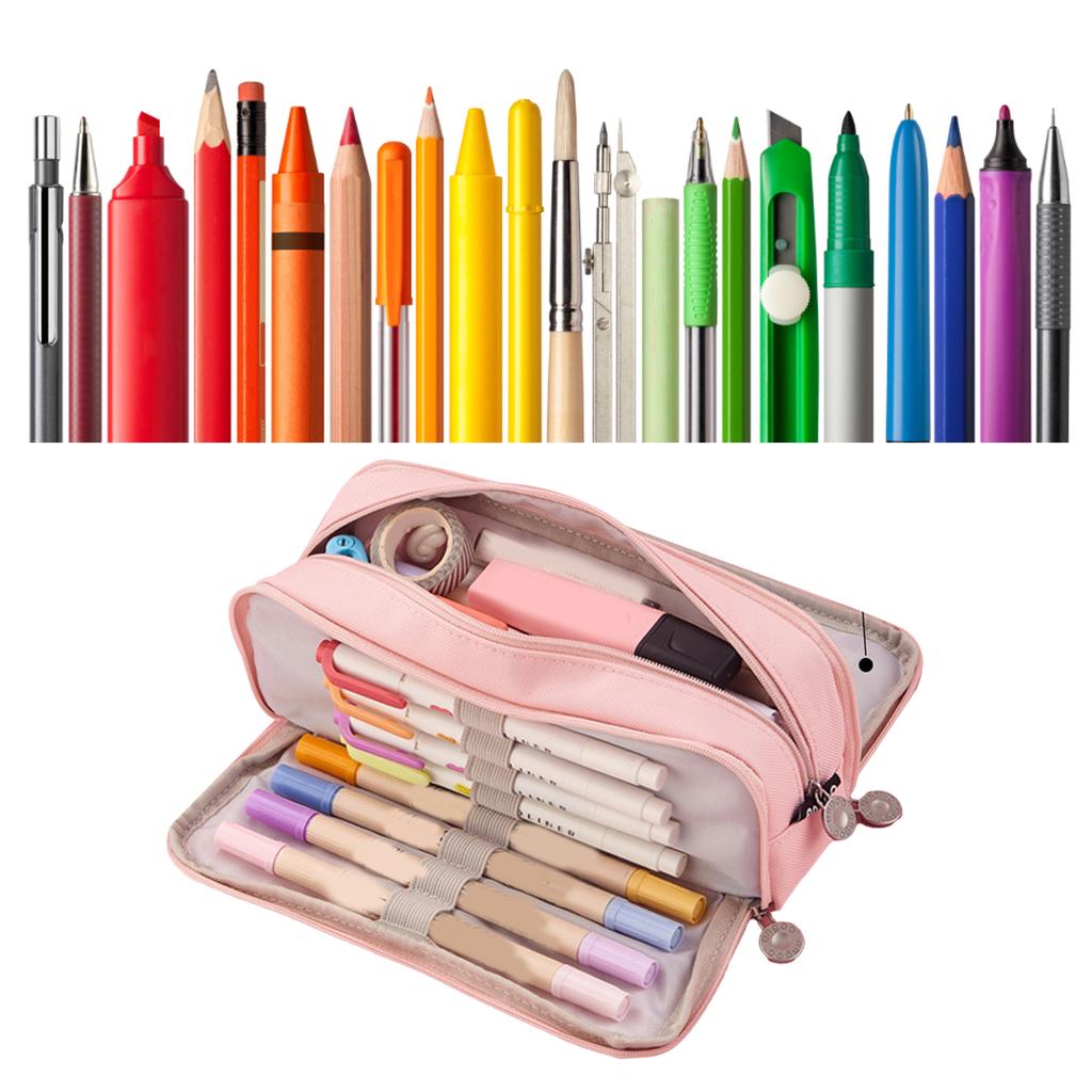 Piórnik z 3 przegródkami Duża pojemność Podwójne otwarcie Miękkie płótno Pyłoszczelny Zamek błyskawiczny Piórnik