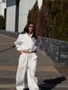 Neues lässiges Sportset für Damen, lockerer Cardigan mit Stehkragen und kurzem Reißverschluss + Hose mit weitem Bein