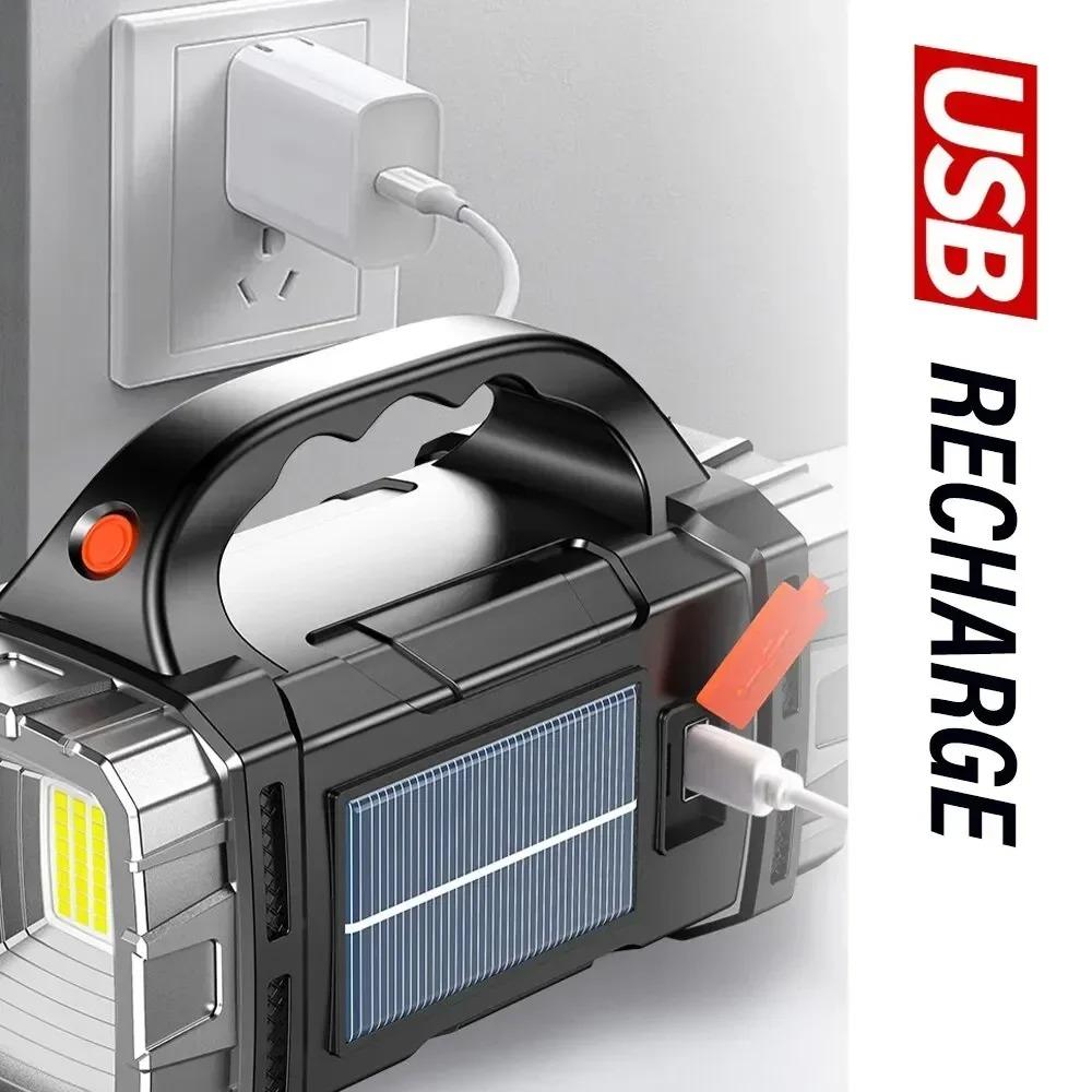 Portable Powerful USB Rechargeable Flashlights Solar LED Light With COB Work Light Charge Mobile Phone Camping Lamps