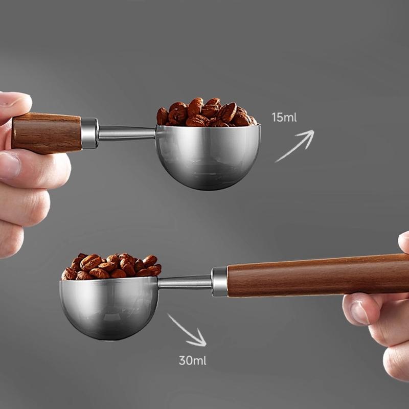 Accurate Measuring Spoon for Coffee Bean Features Comfortable Walnuts Wood Handle and Stainless Steel Construction