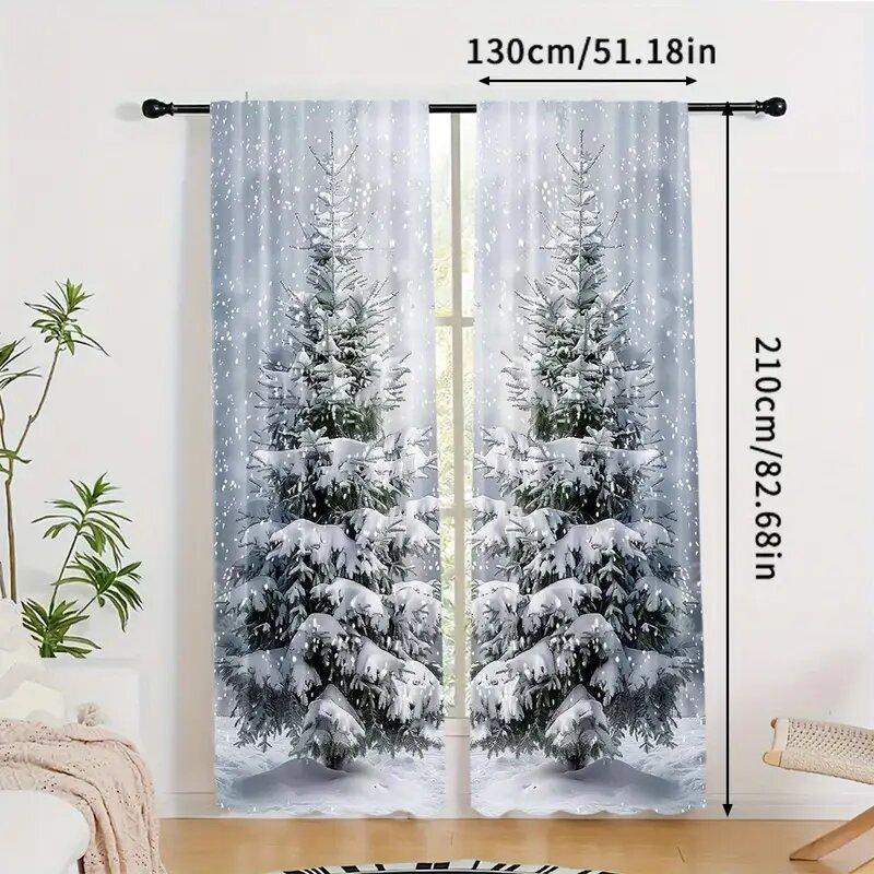 Christmas tree printed curtains, pole bag curtains, bedroom and living room decoration, home decoration, Christmas decoration