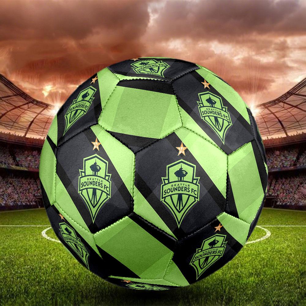 FC Seattle Sounders Size 5 Soccer Ball, Machine-Stitched PVC, Durable & High Bounce, All Ages Fit, fan merchandise, matches & outdoor use.
