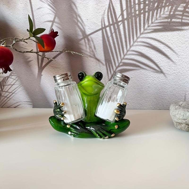 

1 шт. Полимерная фигурка лягушки, Милая подставка для солонки, перечницы, Причудливый кухонный, домашний декор для столешницы, прихожей, Прочная декоративная статуэтка для помещений/улицы Care Frog