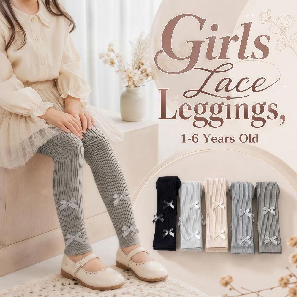 Striped Kids Ribbed Tights Slim-Fit Children Ankle Pants Girls Bow Leggings  Girls 1-6 Years Old