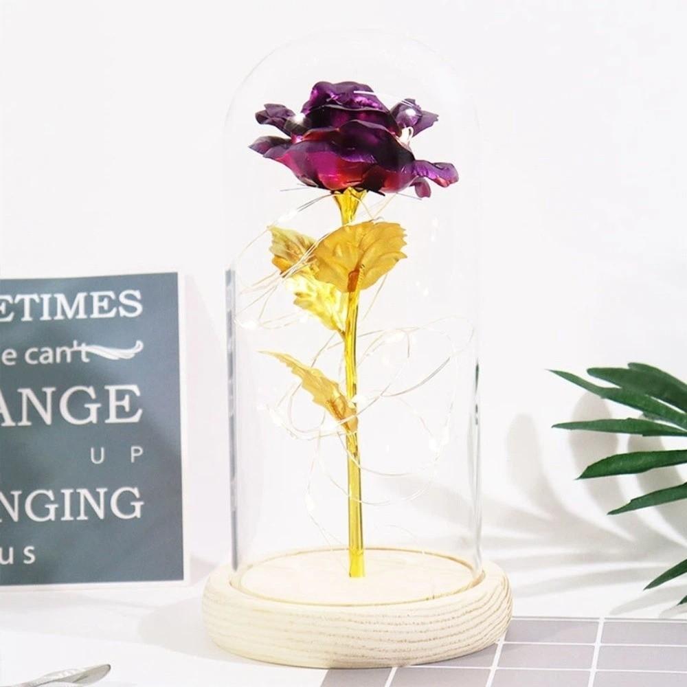 LED Light Preserved Rose Flower Glass Cover Artificial flowers Rose LED Light  Valentine's Day