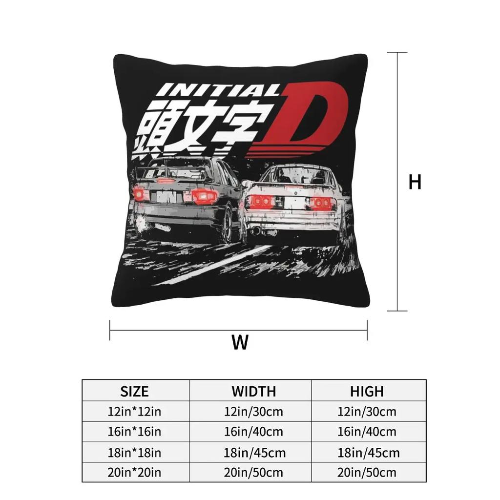 Initial D 2 Pcs Square Pillowcase Pillow Cover Cushion Zip Decorative Comfort Throw Pillow For Home Sofa