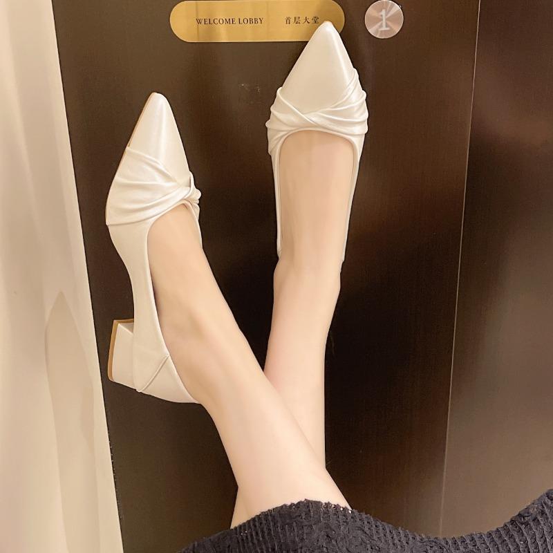 Fashion XiangXiangLi Pointed Toe Butterfly Knot Slip-On Chunky Heel Single Shoes Elegant Women's Footwear Casual Comfortable Design