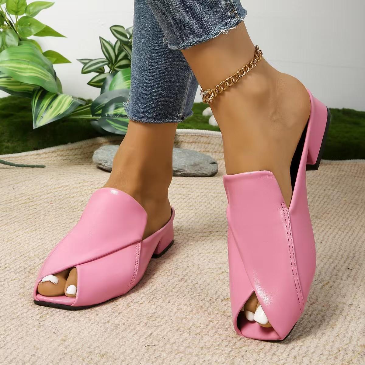 

Fashion 2025 New Low Heel Soft Bottom Outdoor Cool Dragging Large Summer Sandals Half Dragging Fish Mouth Summer Outerwear 43