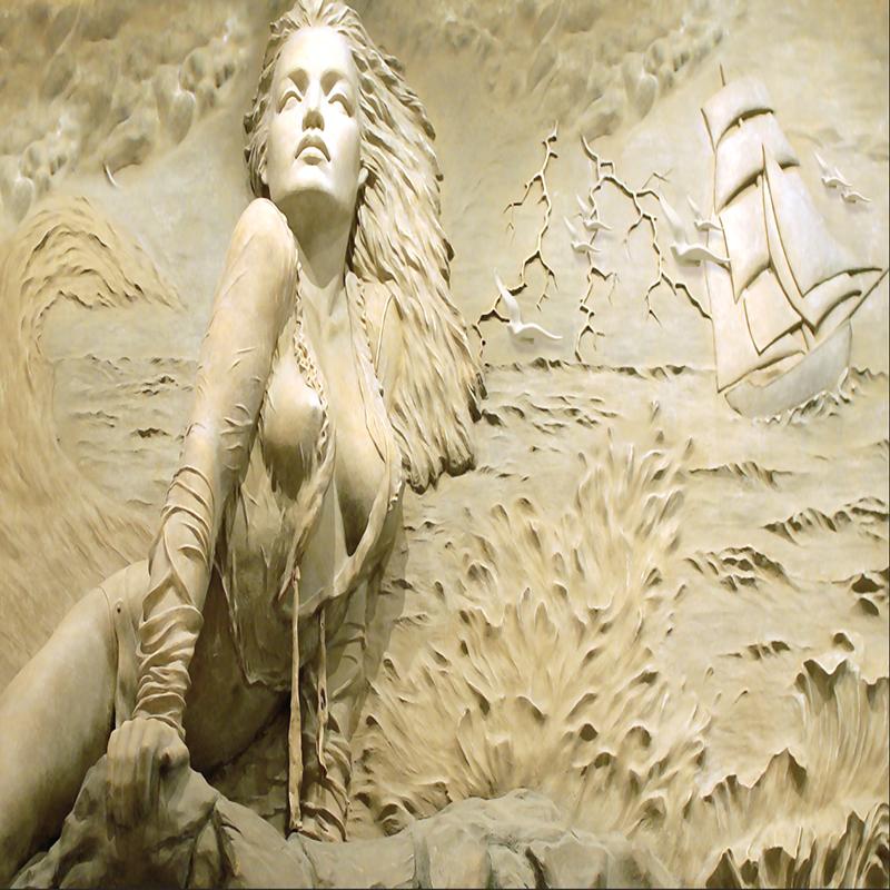 Custom Wall Mural Art Wall Painting European Style Golden 3D Stereoscopic Relief Sea Wave Sailboat Beauty Photo Wallpaper Murals