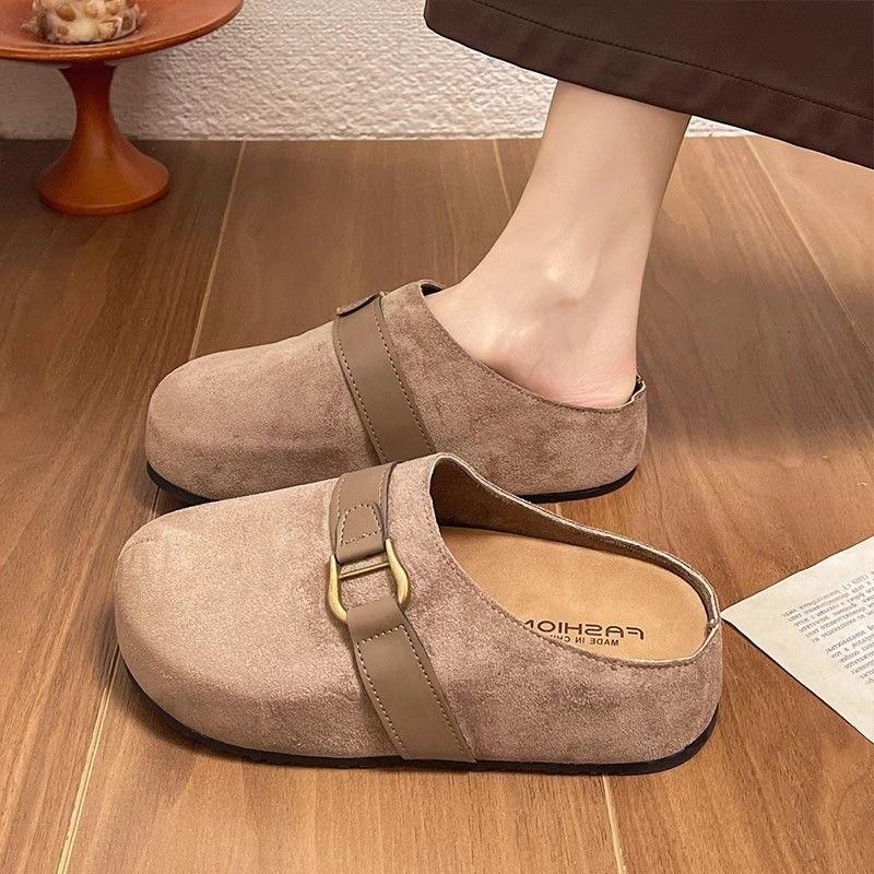 2025 Spring New Retro Bag Head Half Slippers Women's Outer Wear One-pedal Thick-soled Versatile Heelless Birkenloafers