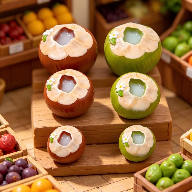 Mini Resin 3D Simulated Coconut Juice Decor 6Pcs Green Brown Accessories for DIY Handmade Gift Jewelry Making Craft