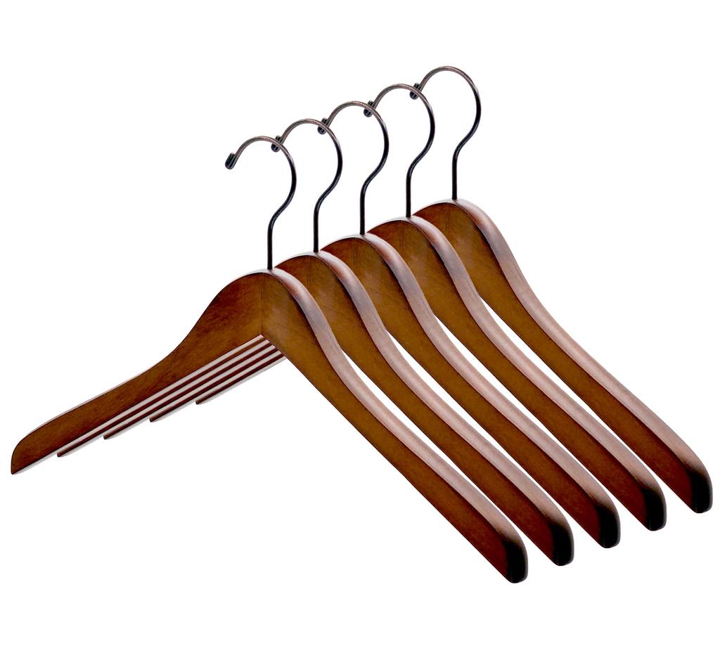Ninian and Kino Wooden W42 x Set of Premium Antique Brown Natural Lotus No for and Jackets Hangers, 1.8cm, 5, Finish, Shape-Retaining, Wood, Design,