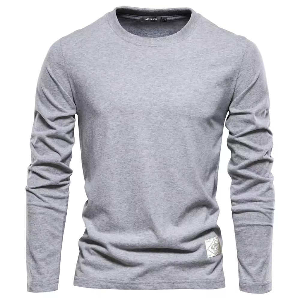 

Men s Cotton Long Sleeve T-shirt for Men Solid Spring Casual Mens T-shirts Male Tops Classic Clothes Men s T-shirts XS світло-сірого кольору
