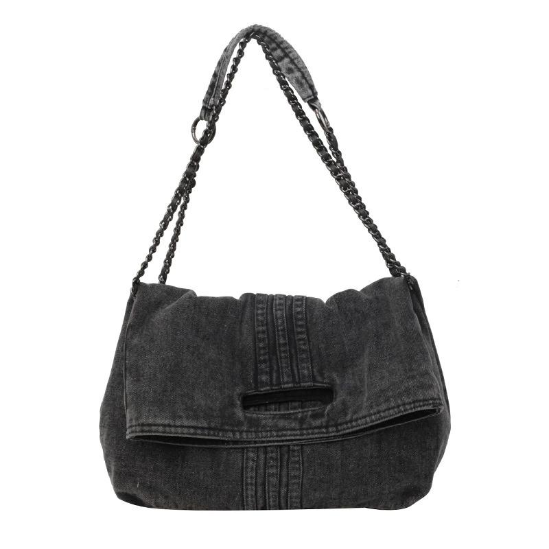 Women's Denim Shoulder Bag, Large Capacity Chic Crossbody Bag with Chain Strap, Casual Trendy Versatile Handbag