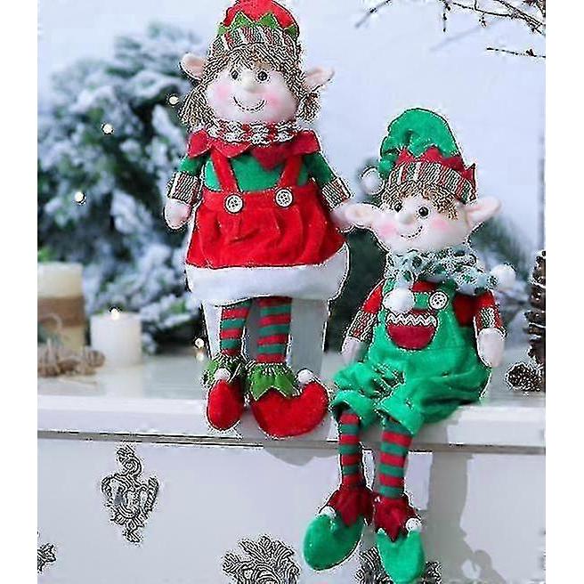 Christmas fabric elf doll with long legs, Christmas decoration, green
