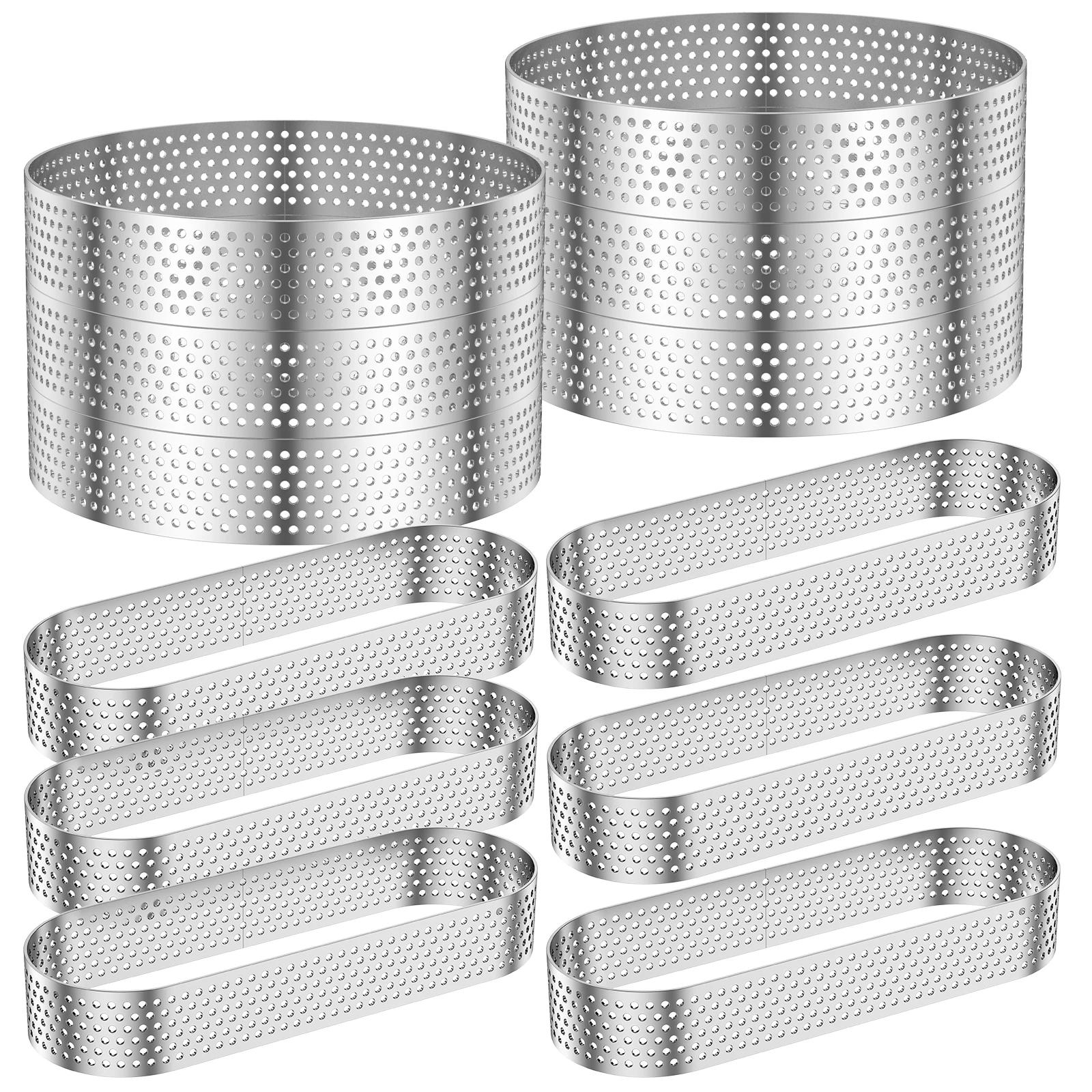 

12Pcs Oval Muffin Tart Rings 304 Stainless Steel Porous Tart Ring Perforated Cake Mousse Mold Cookies Cutter Pastry Quiche Mold
