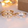 Oval Stone White Zircon Cute Flower Ring Sets For Women Vintage Gold Color Engagement Bands Wedding Jewelry Set Versatile Gifts