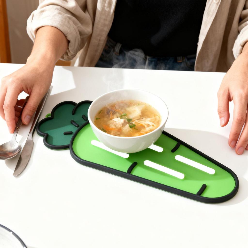 Utensil Rest Carrot Shape Non-Slip Heat-Resistant Holder Dish Drying Pad for Kitchen Counter Storage Spatula Pot Lid Cutting