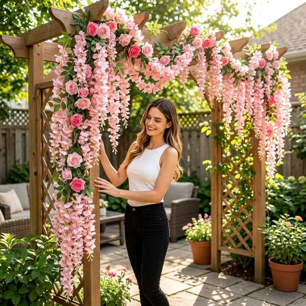 Ghirlanda di Fiori di Rosa Artificiale in Plastica Fiori Densi Fiore di Glicine Simulata Ornamenti per Feste