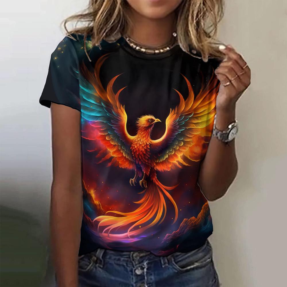 

Модные женские футболки с 3D-принтом Феникса, летние футболки с короткими рукавами и круглым вырезом, уличная одежда Y2k Harajuku, женская одежда 6XL