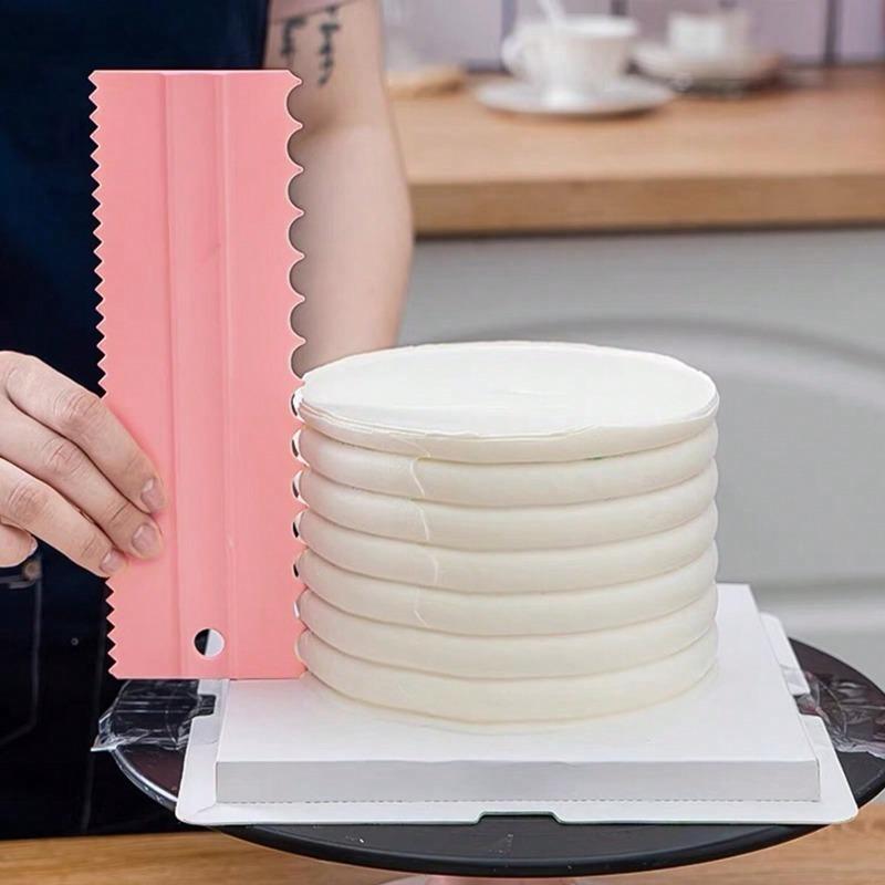 4pcs Cake Decorating Tools Set, Includes Icing Spatula, Smoothing Comb, Serrated Scraper, Butter/Mousse Cream Cake Edge DIY Tools - 8 Textured Designs