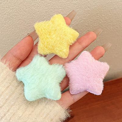 10Pcs Girl Hairpin Plush Star Shape Bang Hair Clips Stable Clamping Force Macaron Color Hair Pin Autumn Winter Accessories