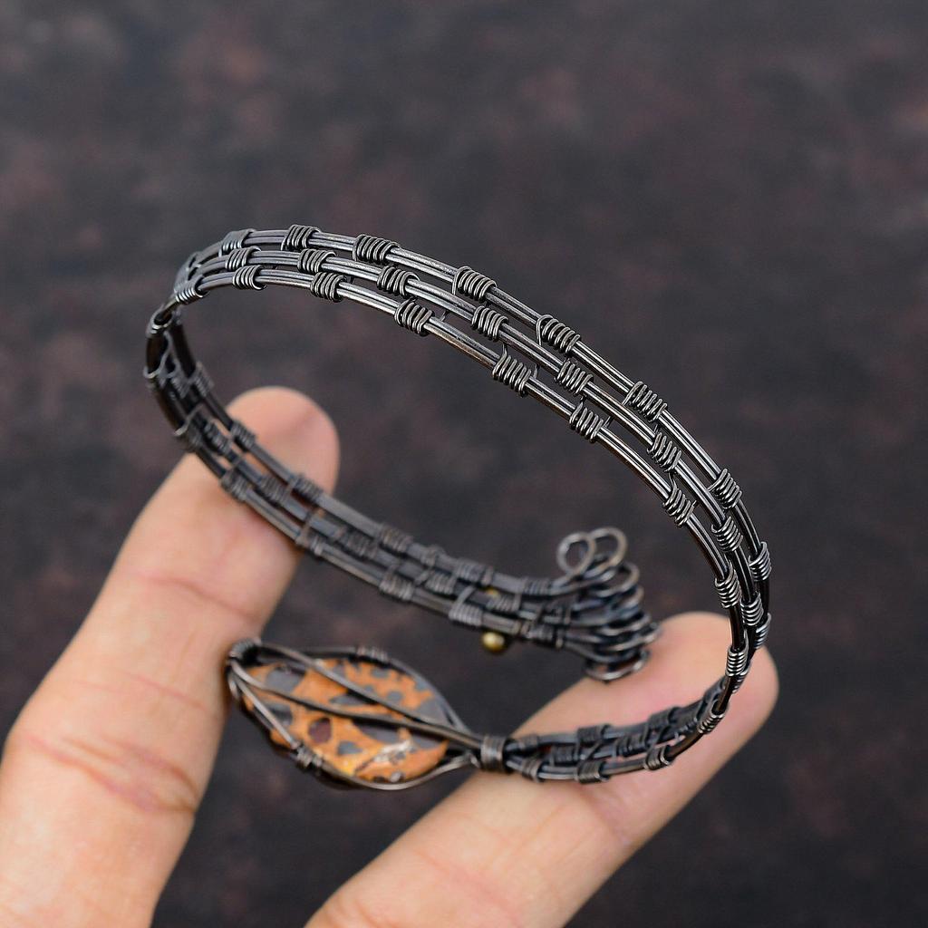 Bauxit Armreif Edelstein Armband Kupferdraht gewickelt verstellbares Manschettenarmband Kupferdraht Wickelschmuck Geschenk für Mama handgemachter Designer Armreif