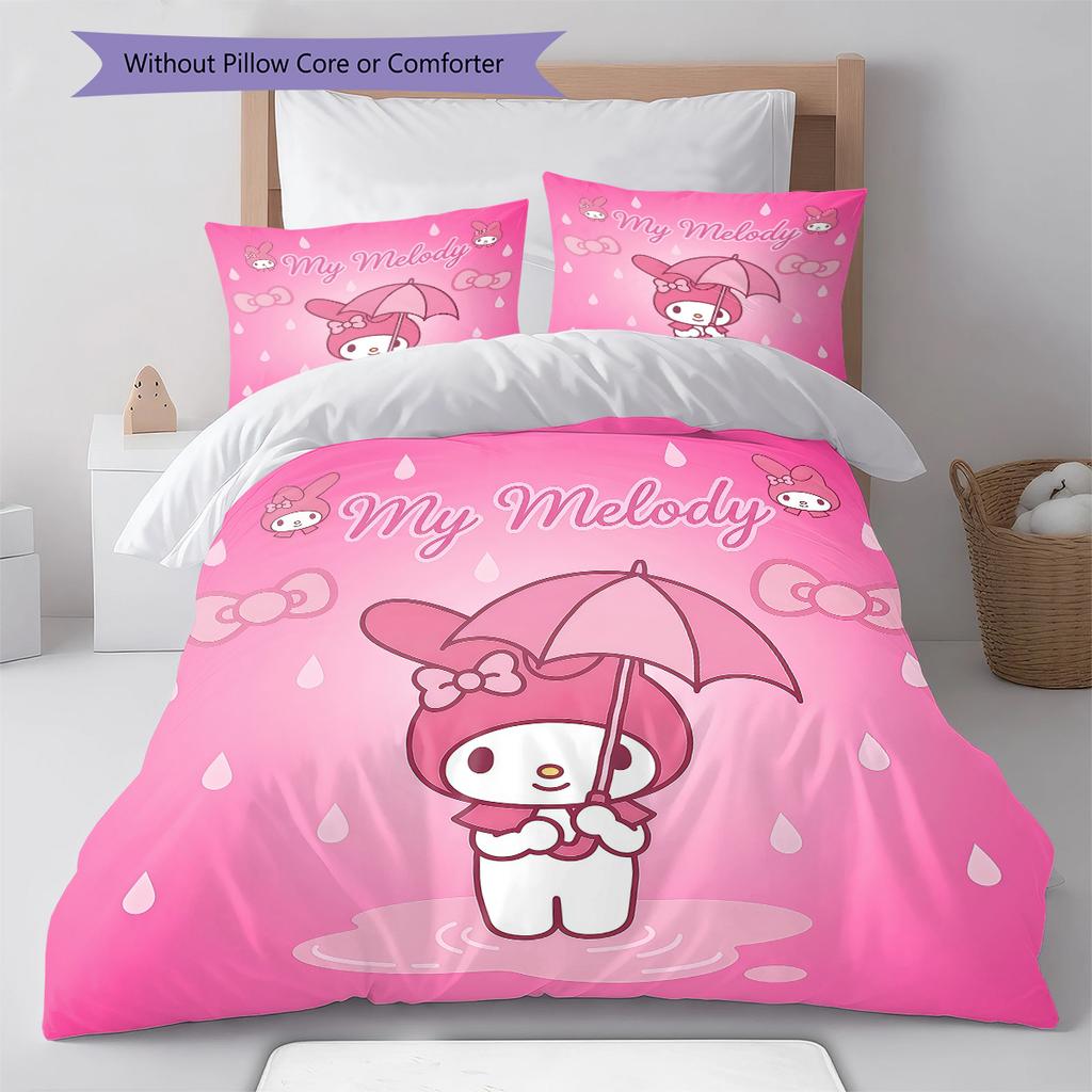 My Melody Pink Pattern Bedding,Quilt Set Quilt Cover Pillowcase Home Birthday Gift(1 * Duvet Cover + 2 * Pillowcase, Without Core)
