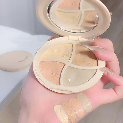 4 Colors Concealer Palette with Mirror Spot Dark Circle Acne Full Coverage Long Lasting Natural Moisturizing Matte Finish Foundation Cream