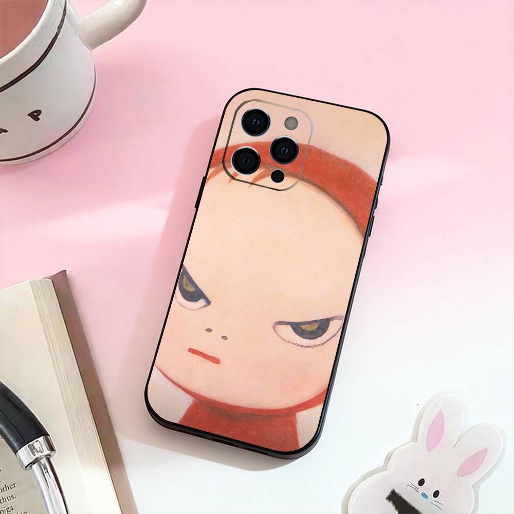 

Y-Yoshimoto Nara Girl ART Phone Case For iPhone 17,16,15,14,13,12,11 Plus,Pro Max,Soft Silicone Black Cover iPhone13