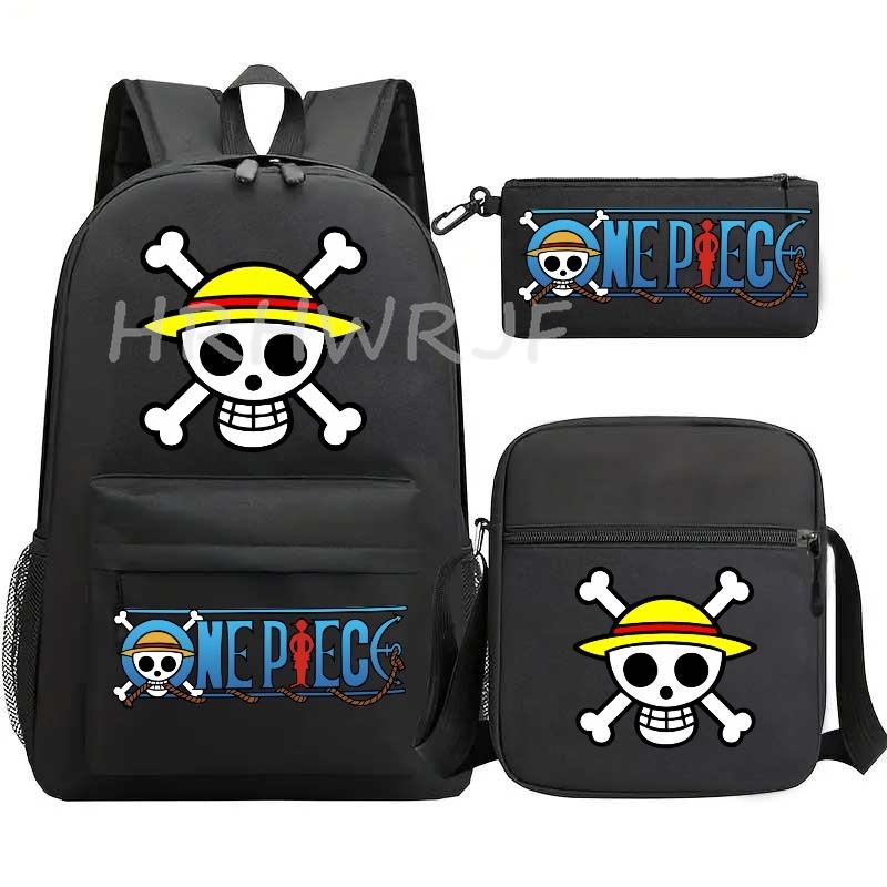 Anime ONE PICEC Backpack Monkey D Luffy Capacity Casual Student SchoolBag 3pcs Lightweight Women Men Travel Casual Mochilas