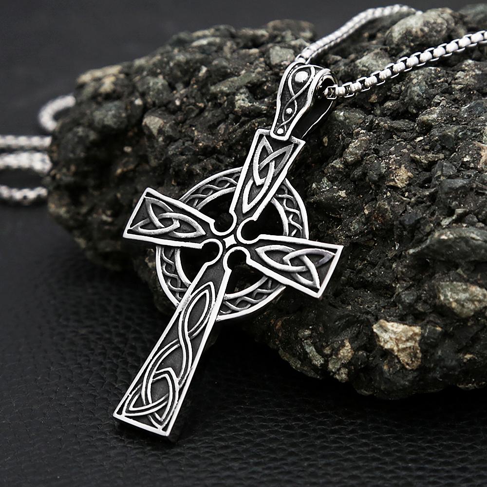Fashion Retro Nordic Celtic Knot Pendant for Men Women Punk 316L Stainless Steel Cross Necklace Biker Amulet Jewelry