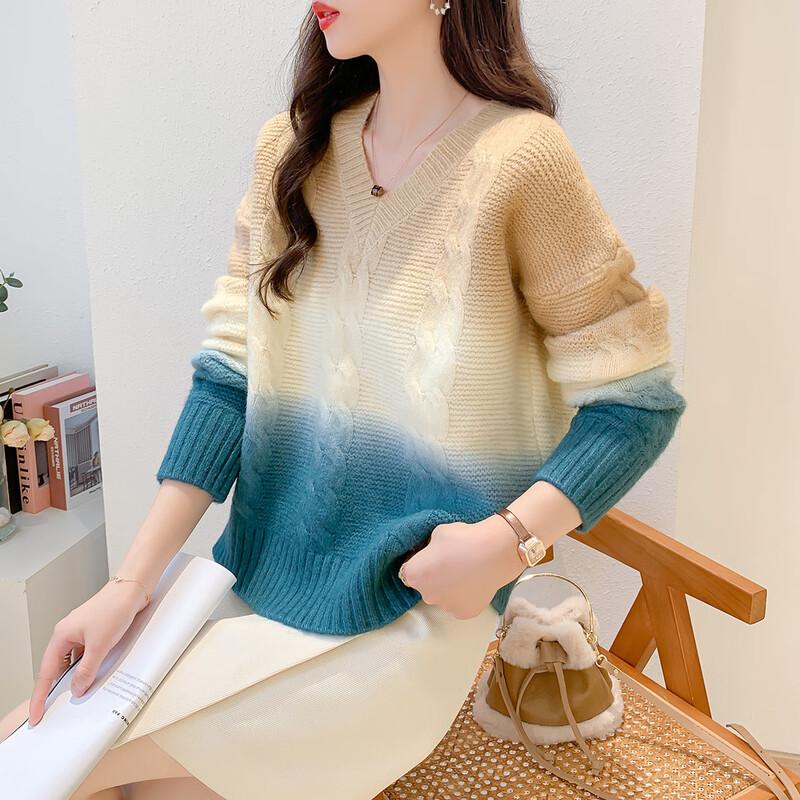 

MOKANA Women s Stylish V-Neck Long Sleeve Knit Sweater One Size