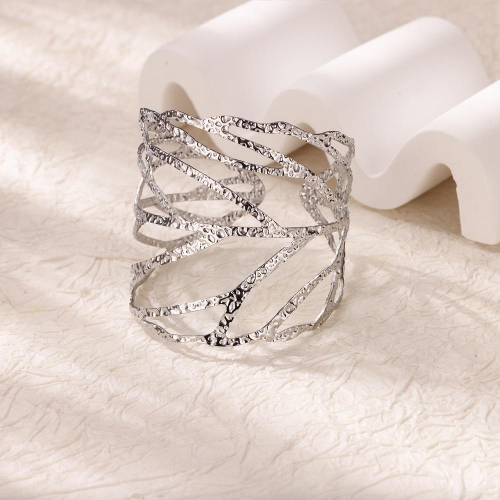 Stainless Steel Bracelet For Women Men Aesthetic Flower Leaf Bangle Opening Gold Color Geometric Bangles Bracelets Femme Jewelry