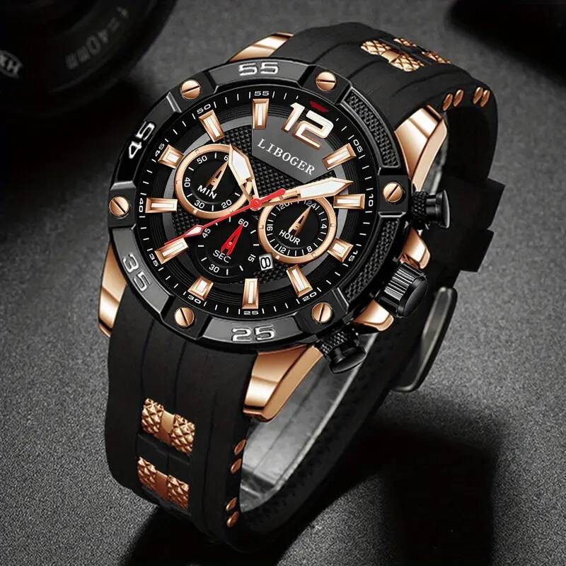 Luxury Large Dial Men Watches Casual Silicone Strap Calendar Quartz Wristwatches Mens Clock Reloj Hombre