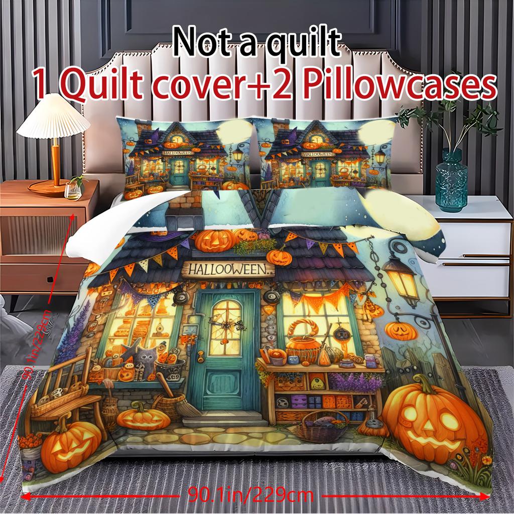 Halloween Three-piece Bedding Set Quilt Cover Pillowcase Brushed Fabric Thickened