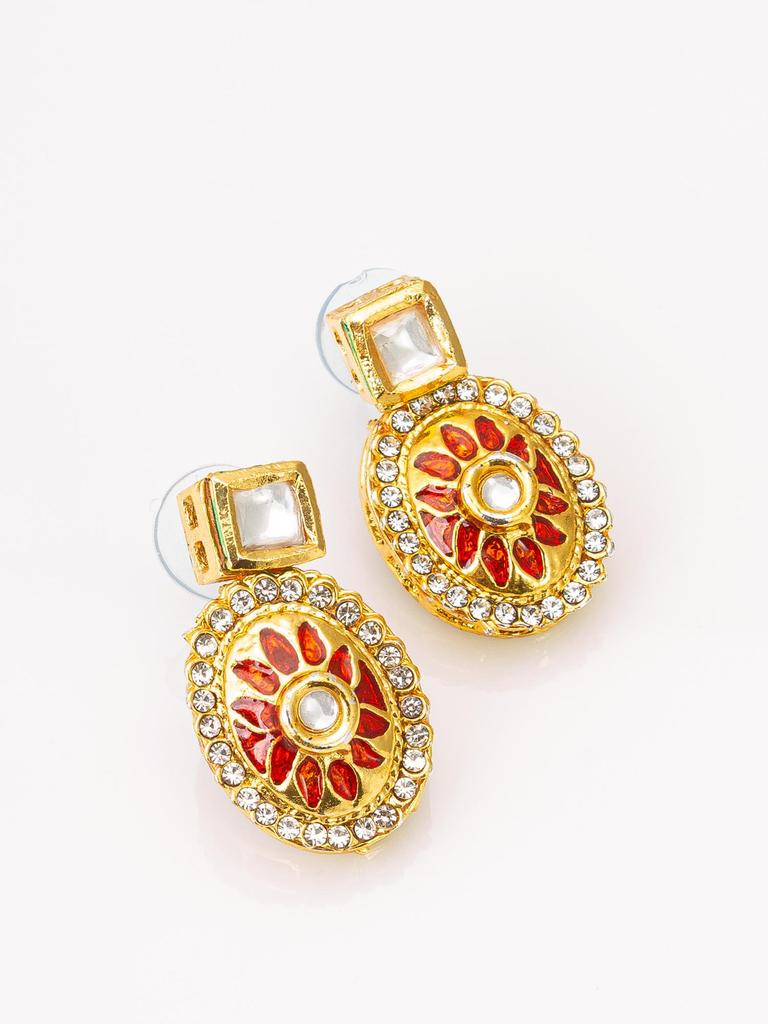 Gold-Plated Maroon Stone-Studded & Beaded Handcrafted Jewellery Set