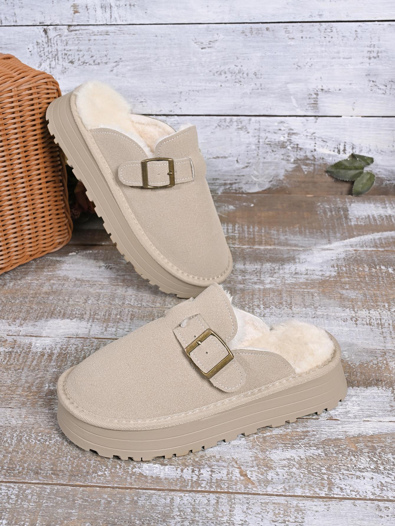 Birkenstock slippers wear 22 years of new autumn and winter temperament bag head half slippers cotton shoes piled and thickened 35 хаки 3790₽