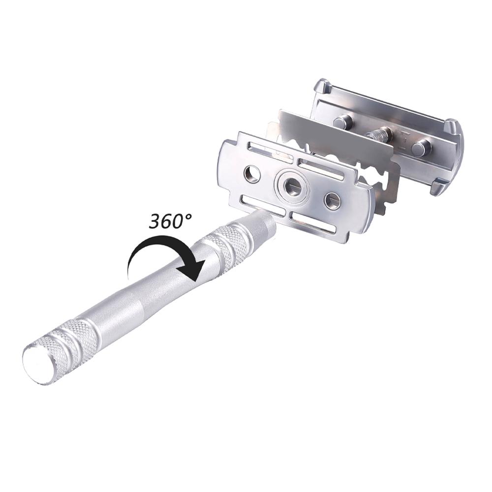 Double Edge Safety Razor Portable Metal Shaving Razors for Men & Women Hair Remove with 5 Platinum Coating Blades