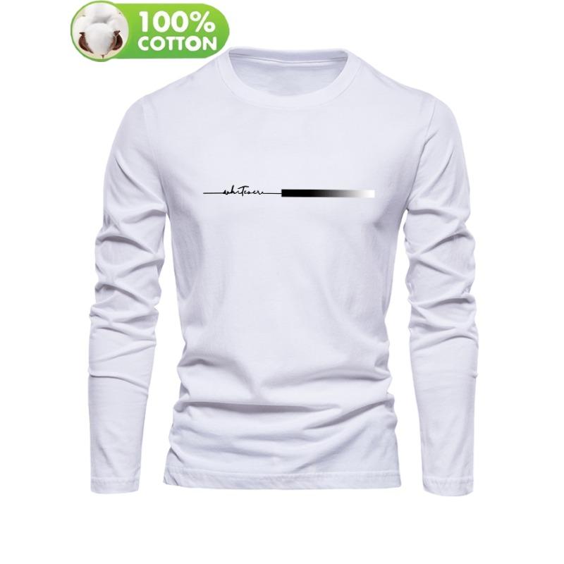 Autumn and Winter 100 Cotton Men's Top T-shirt Men's Long Sleeved Round Neck Loose Oversized T-shirt Top